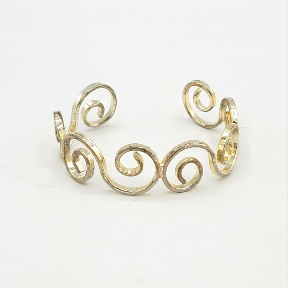 Best Silver tone Scroll Coil Curl Curlicue Whorl Spiral Cuff Bangle Bracelet Vtg - Picture 6 of 6